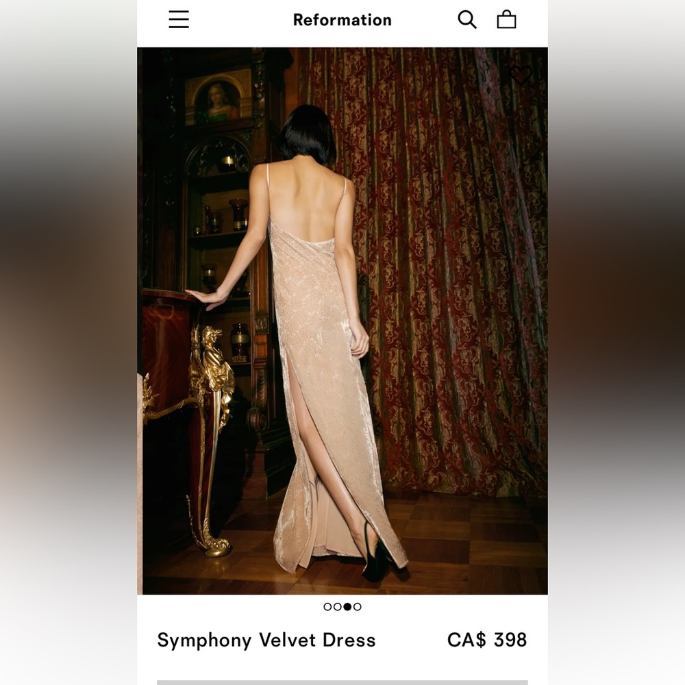 Reformation Symphony Velvet One-Shoulder Dress in Champagne - Picture 3 of 5